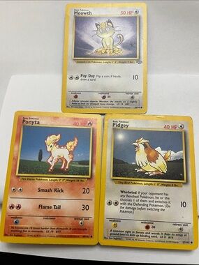Pokemon Yellow Border Meowth, Ponyta & Pidgey Cards